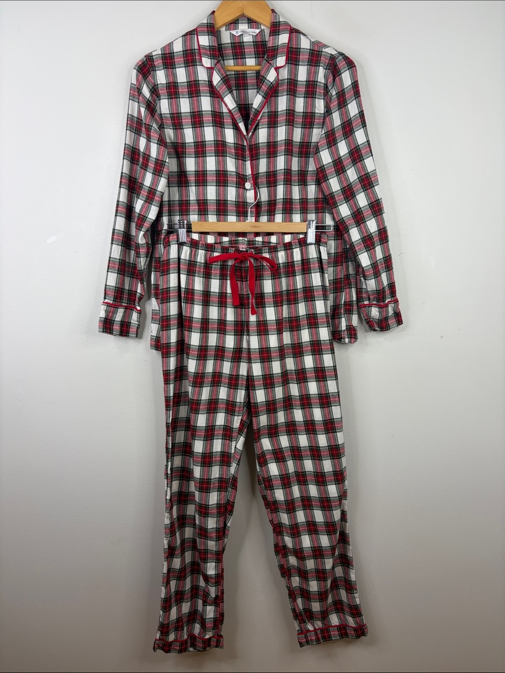 Brooks Brothers Pajamas Womens Small White Red Tartan Plaid Cotton Flannel PJs